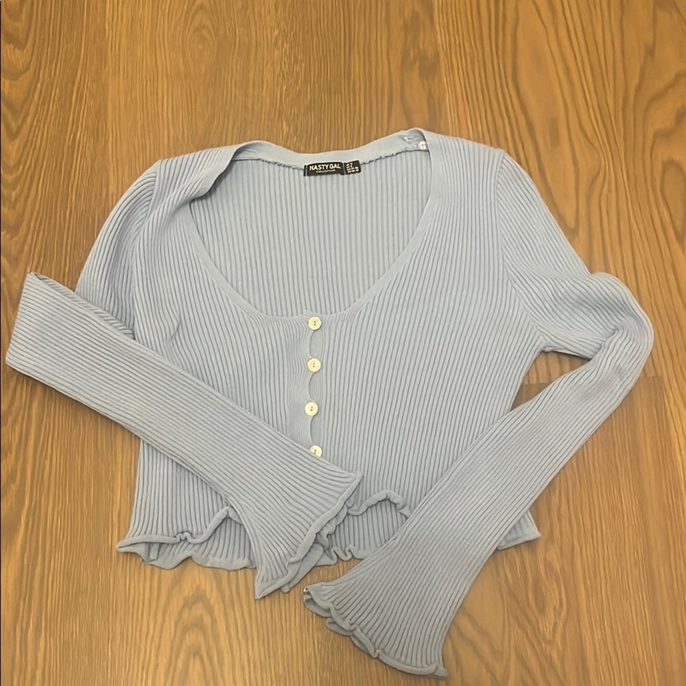 NastyGal Light Blue Ribbed Crop Top